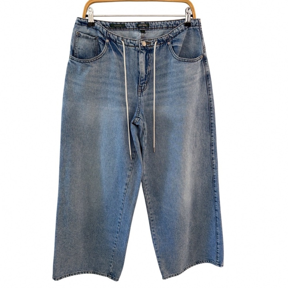 Wild Fable Women Small Oversized Loose Jean Light Wash Blue Wide Leg Drawstring